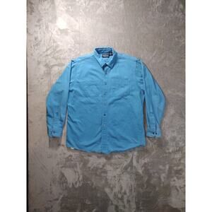 Vtg Lands End Shirt Mens L 16-16.5 Lt. Blue Button Up Canvas 90s USA Outdoor